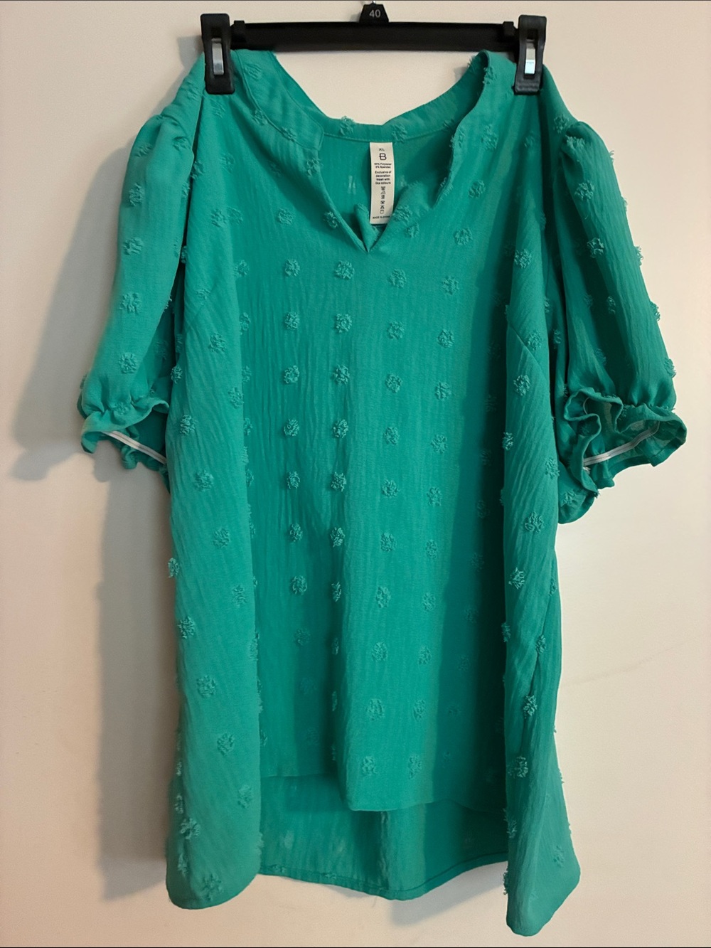 Women's Teal Textured Puff-Sleeve Blouse